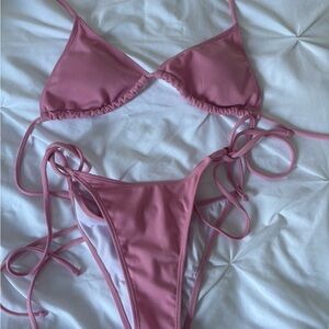 Women's Pink Triangle String Bikini Top & Bottom